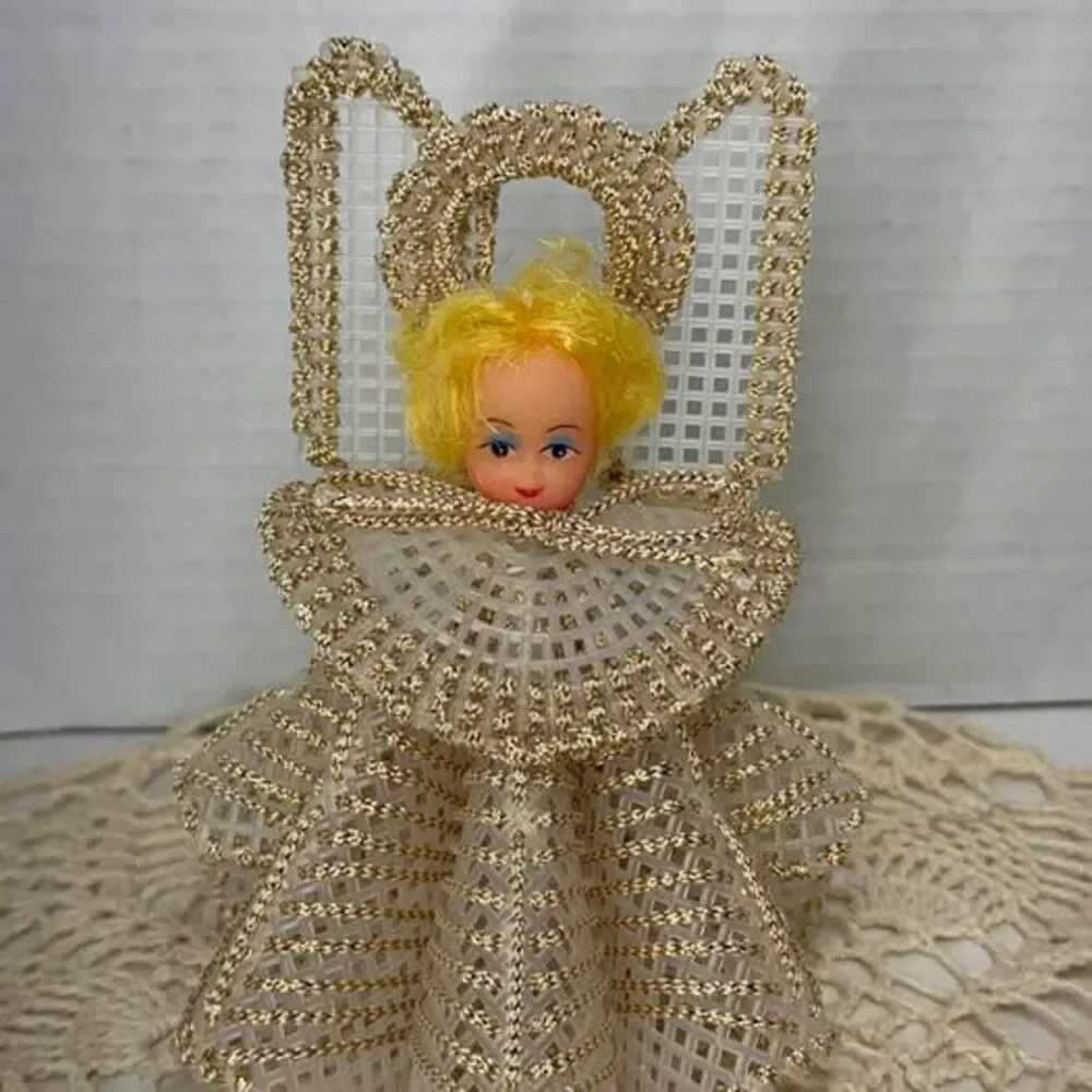 Vintage Handmade Plastic Canvas Angel Tree Topper